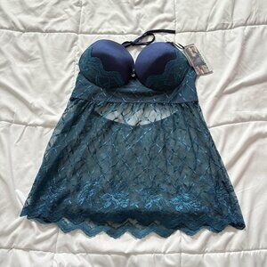 NWT Coquette Chemise Slip Blue Push Up Womens Size Large Sexy Whimsy Dreamcore